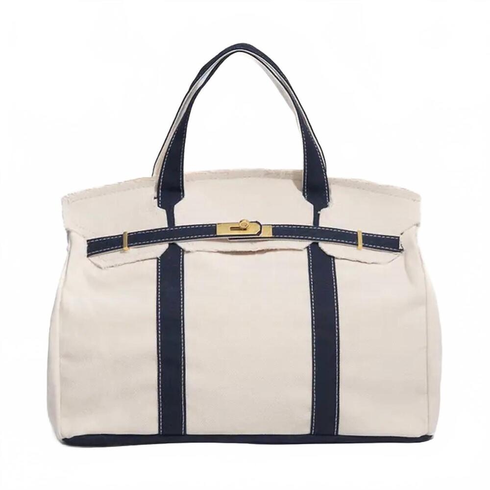 NEW BOATKIN canvas tote bag with trim in tan/black